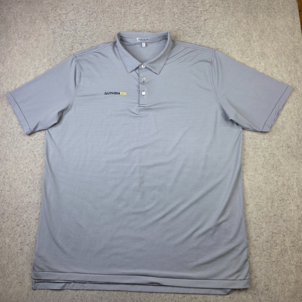 Peter Millar Summer Comfort Polo Shirt Mens 2XL Gray Striped Short Sleeve Logo